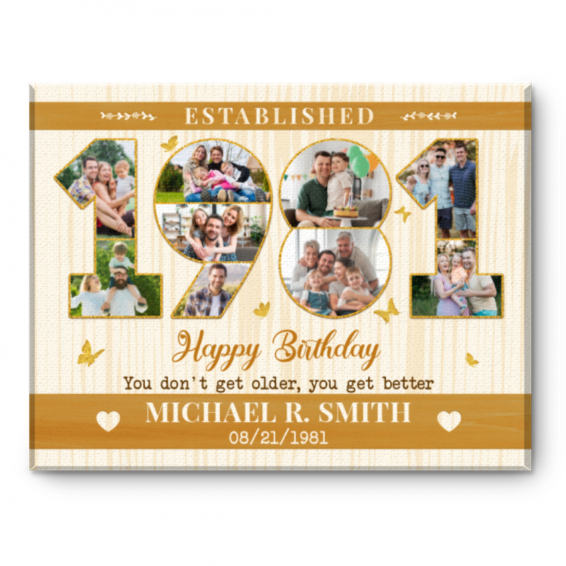 45th Birthday Canvas Gift, Personalized 1981 Photo Collage, Unique Milestone Birthday Gift, Born In 1981 Keepsake
