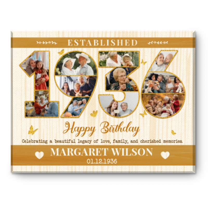 90th Birthday Canvas Gift, Personalized 1936 Photo Collage, Unique Milestone Birthday Gift, Born In 1936 Keepsake