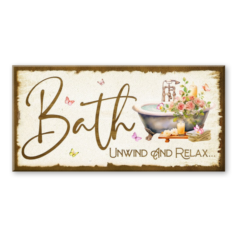 Bath Unwind And Relax Canvas, Bathroom Wall Art, Spa Bathroom Decor, Rustic Canvas Print, Wash Room Decor