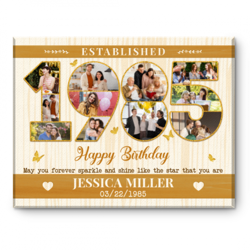 41st Birthday Canvas Gift, Personalized 1985 Photo Collage, Unique Milestone Birthday Gift, Born In 1985 Keepsake