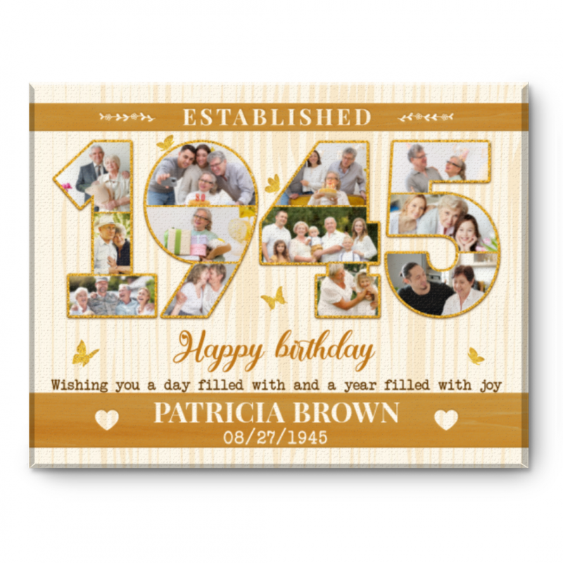 81st Birthday Canvas Gift, Personalized 1945 Photo Collage, Unique Milestone Birthday Gift, Born In 1945 Keepsake