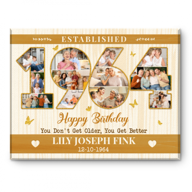 62nd Birthday Canvas Gift, Personalized 1964 Photo Collage, Unique Milestone Birthday Gift, Born In 1964 Keepsake