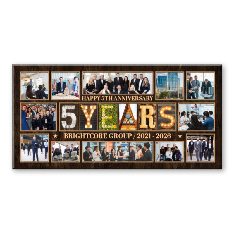 Corporate 5th Anniversary Gift for Company, Company 5 Year Celebration Wall Art, Personalized Corporate Anniversary Canvas, Professional Office Decor Print