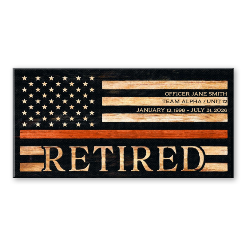 Personalized Retired Search and Rescue Canvas, Thin Orange Line American Flag, Search And Rescue Retirement Gift, Retirement Gift Ideas