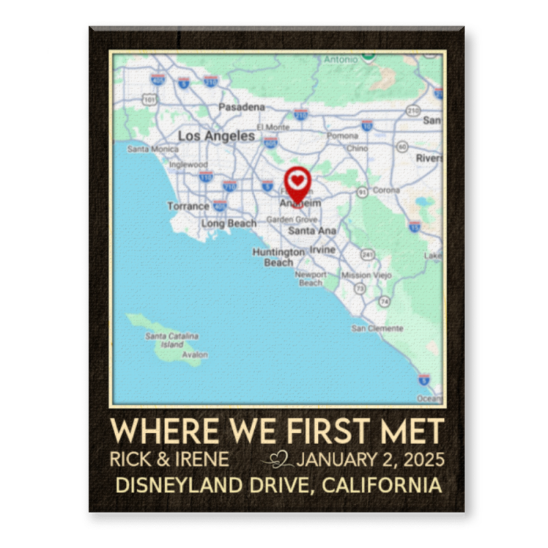Where We First Met Map Canvas, Custom Anniversary Gift For Him, Map Our First Date Canvas, Wife Anniversary Gift, First Date Gift
