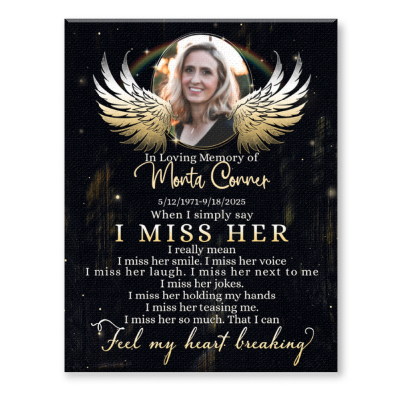 Custom Memorial Canvas For Her, Miss Her Heaven Canvas Art, Sympathy Gift Wall Decor, Gift For Loss Of Wife