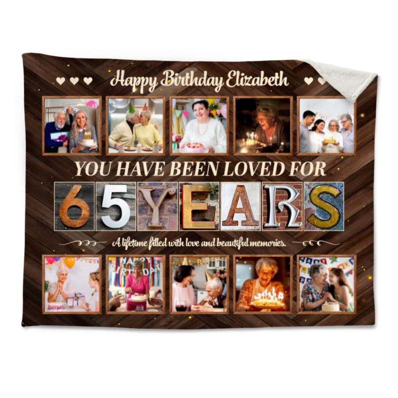 65 Years Birthday Blanket, Custom 65th Birthday Photo Collage, 65 Years Loved Blanket, Unique 65 Years Old Gift Idea