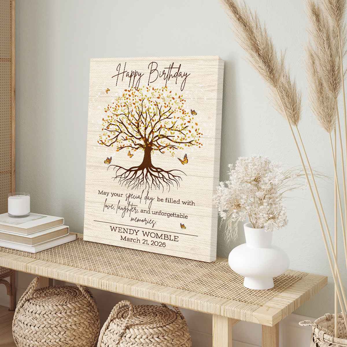 Thoughtful Birthday Gift Idea, Happy Birthday Tree of Life Wall Art, Birthday Gift for Her Him, Custom Birthday Tree Canvas Print