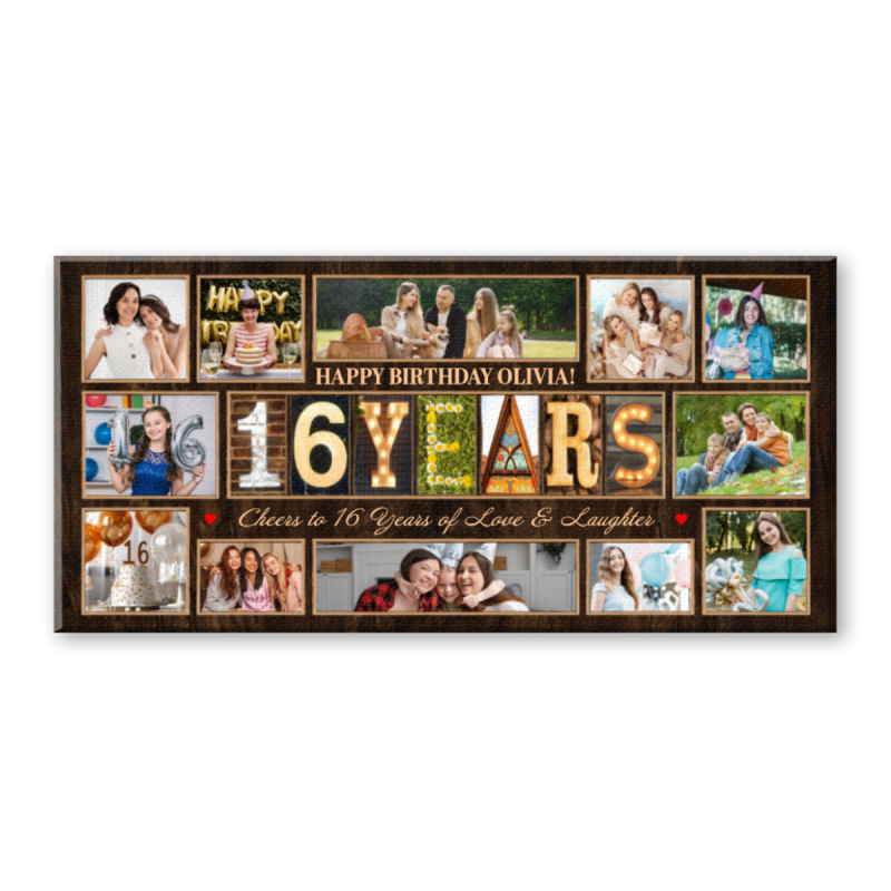 Custom 16 Years Birthday Gift, Sweet Sixteen Memory Collage Canvas, 16th Birthday Keepsake Photo for Her, 16th Birthday Party Photo Collage Canvas