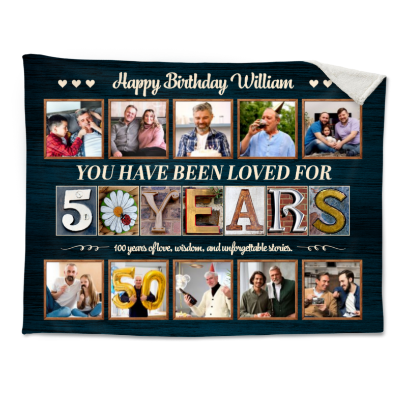50 Years Birthday Blanket, Custom 50th Birthday Photo Collage, 50 Years Loved Blanket, Unique 50 Years Old Gift Idea