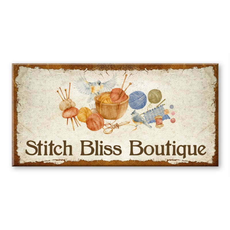 Personalized Knitting Business Canvas, Custom Crochet & Sewing Studio Wall Art, Yarn Shop Decor, Gift for Knitter
