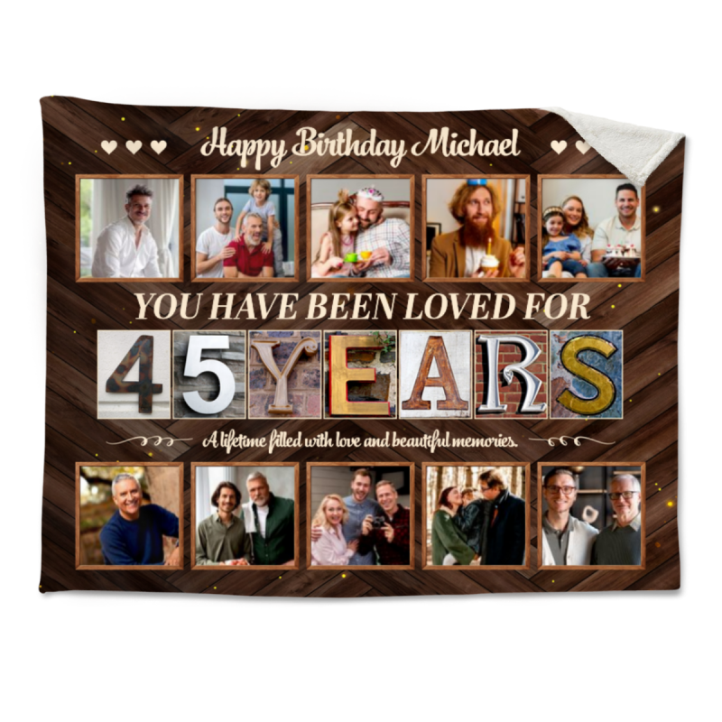 45 Years Birthday Blanket, Custom 45th Birthday Photo Collage, 45 Years Loved Blanket, Unique 45 Years Old Gift Idea