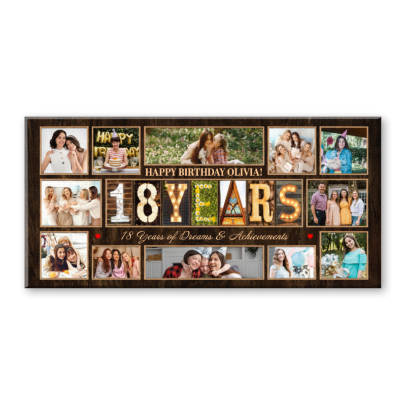Personalized 18th Birthday Photo Canvas, 18 Years Birthday Memory Canvas, 18th Birtday Gift for Daughter, Gift From Mom