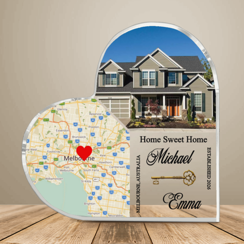 Housewarming Street Map Heart Acrylic, Personalized Home Sweet Home Map, Custom Address Gift For Couple, First Home Closing Gift