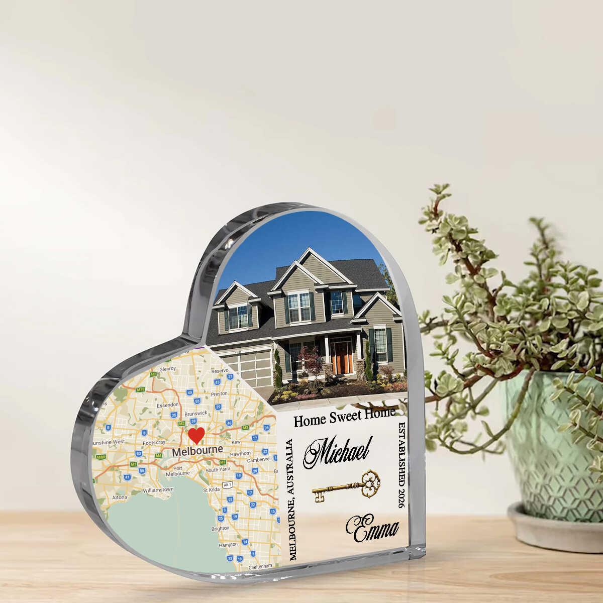 Housewarming Street Map Heart Acrylic, Personalized Home Sweet Home Map, Custom Address Gift For Couple, First Home Closing Gift