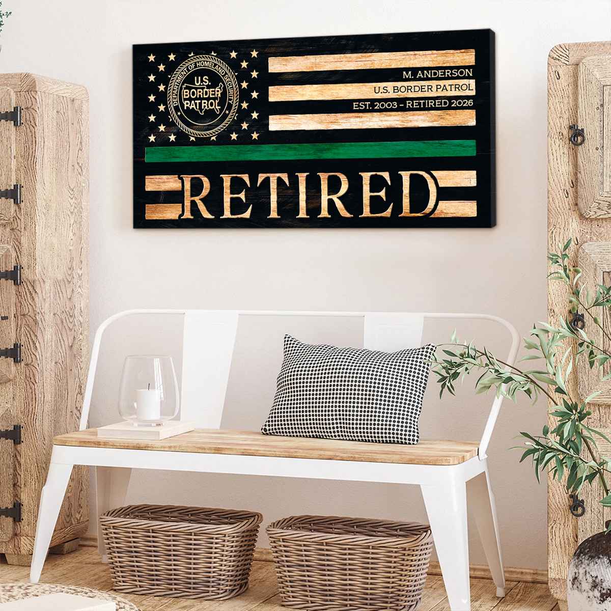 US Border Patrol Retirement Gift, US Border Patrol Retirement Keepsake Wall Decor, Border Patrol Agent Retirement Gift Ideas, US Border Patrol Thin Green Line Canvas