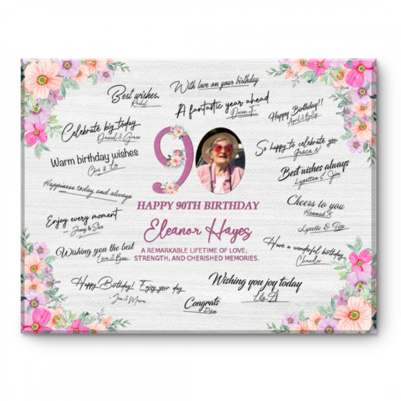 90th Birthday Guest Book Canvas, Happy 90th Birthday Sign, Custom Photo Guest Book Alternative, 90 Years Loved Keepsake, Birthday Party Decoration, Gift For Her