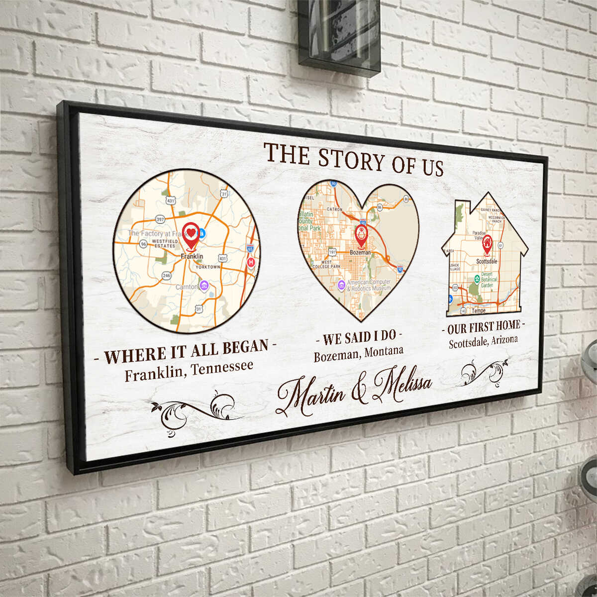 Our Love Story Canvas, Personalized Map Art, Romantic Gifts, Custom The Story of Us Map Canvas, 3 Map Print