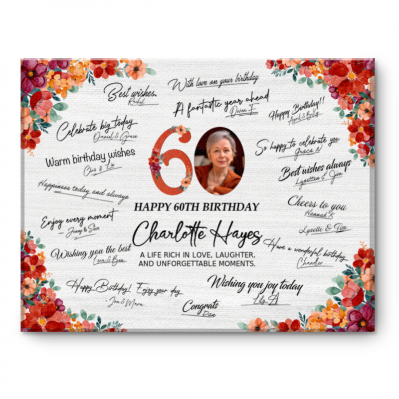 60th Birthday Guest Book Canvas, Happy 60th Birthday Sign, Custom Photo Guest Book Alternative, 60 Years Loved Keepsake, Birthday Party Decoration, Gift For Her