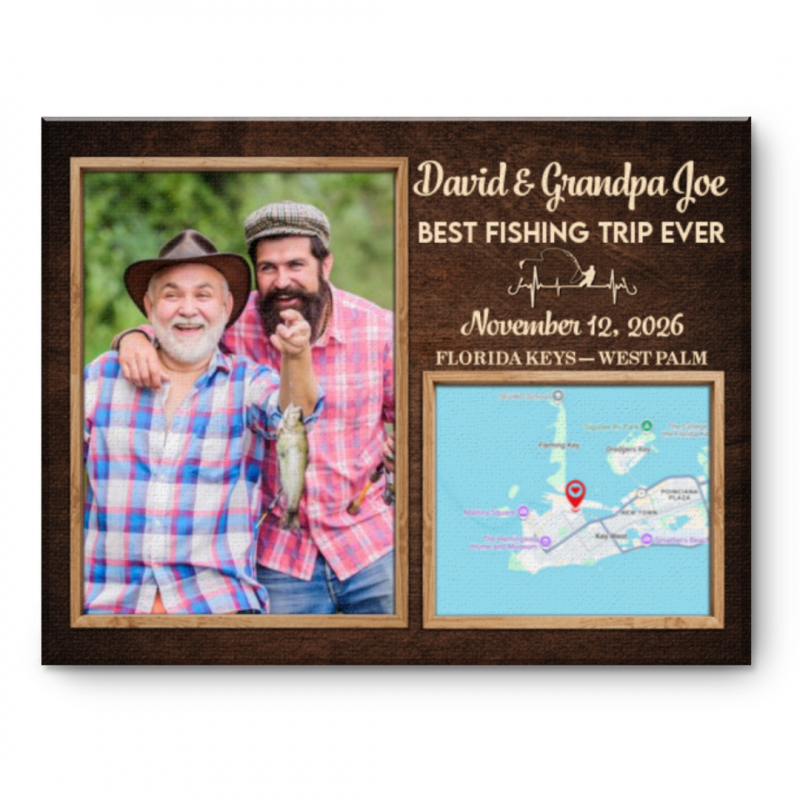 Best Fishing Trip Ever Personalized Canvas, Father Son Fishing Trip Gift, Personalized Map Photo Canvas, Personalized Lake Location Map Print