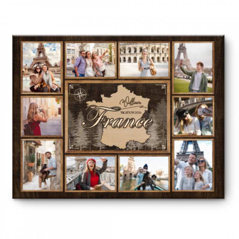 Personalized France Travel Canvas, France Map Wall Art, France Vacation Keepsake, Minimalist Travel Decor, Honeymoon Gift