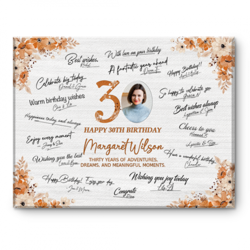 30th Birthday Guest Book Canvas, Happy 30th Birthday Sign, Custom Photo Guest Book Alternative, 30 Years Loved Keepsake, Birthday Party Decoration, Gift For Her