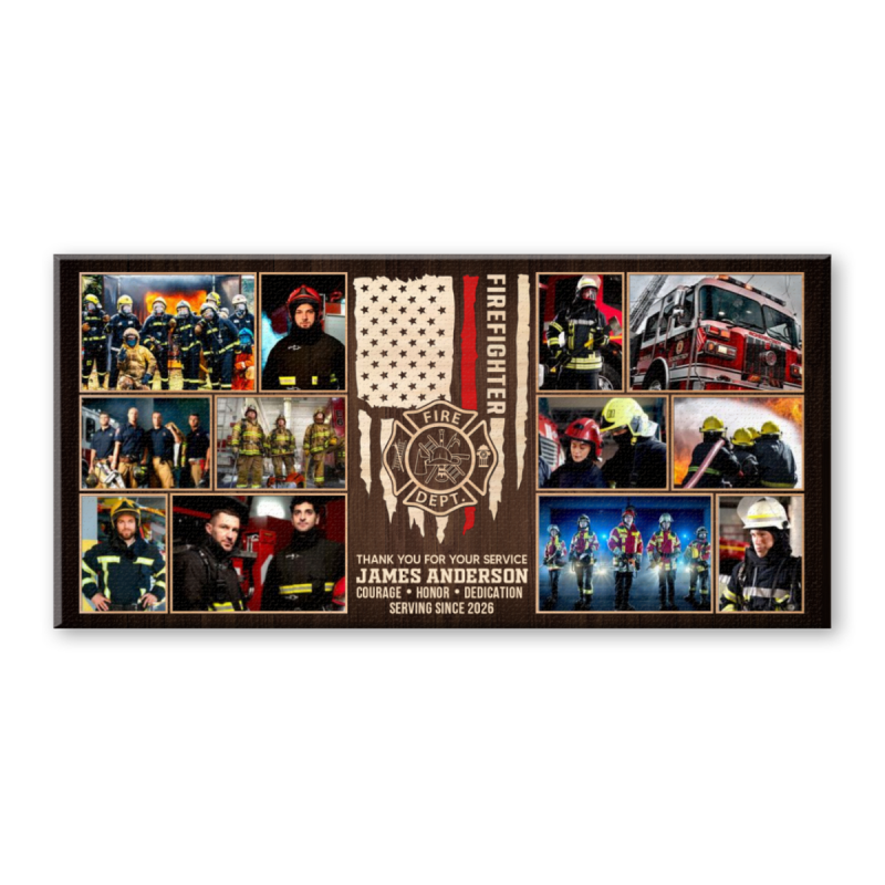 Firefighter Tribute Photo Canvas, Custom Firefighter Photo Keepsake, Firefighter Retirement Gift, Memorial Gift For Firefighter, Firefighter Veteran Keepsake