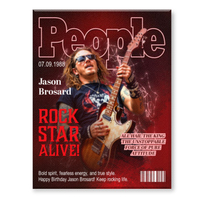 People Magazine Style Rockstar Cover Canvas, Custom Rockstar Photo Gift, Personalized Rock Musician Poster, Unique Gift For Him