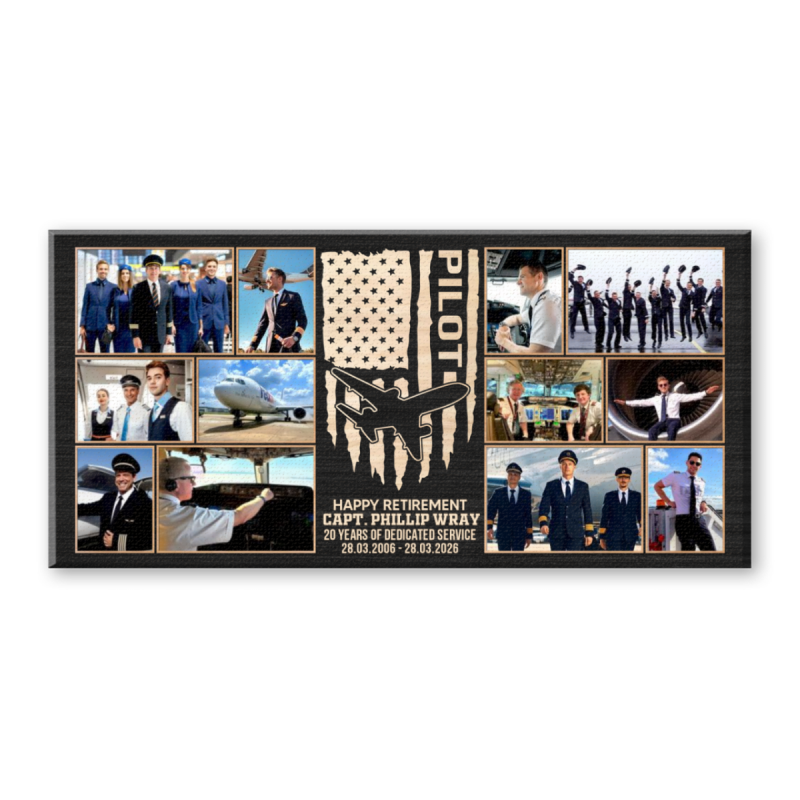 Pilot Appreciation Photo Canvas, Custom Pilot Photo Collage, Pilot Retirement Gift, Aviator Keepsake Gift, Airman Gift