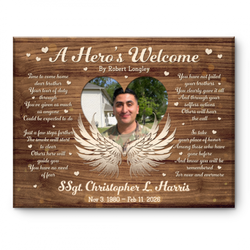 Personalized Military Memorial Canvas, Fallen Soldier Tribute Sympathy Gift, Sympathy Gift For Loss Of Veteran, Custom Military Photo Memorial Canvas