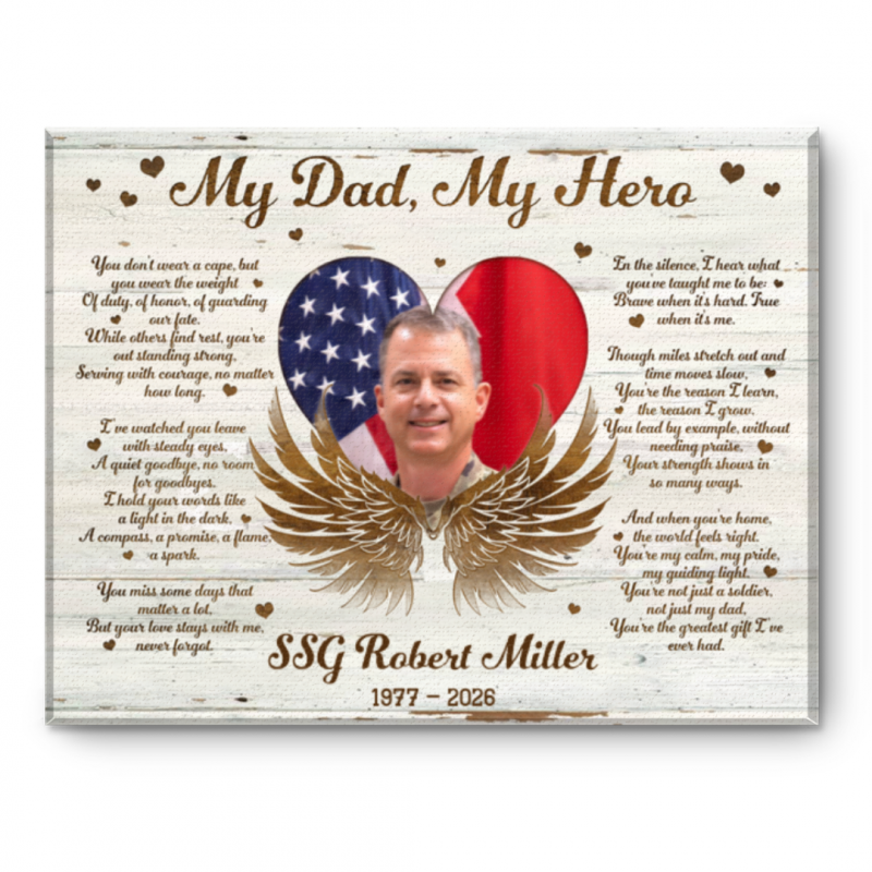 Veteran Dad Memorial Poem Gift, Military Dad Memory Poem Art, My Dad My Hero Poem Canvas, Fallen Hero Dad Memorial Canvas