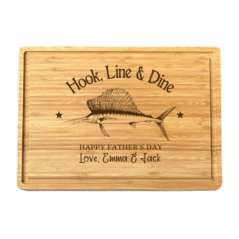 Personalized Sailfish Fishing Cutting Board – Engraved Bamboo Gift for Dad, Husband, Fisherman