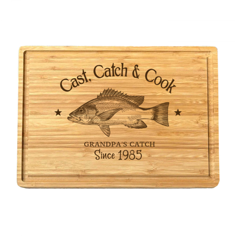 Personalized Red Snapper Fishing Cutting Board – Engraved Bamboo Gift for Dad, Grandpa, Fisherman
