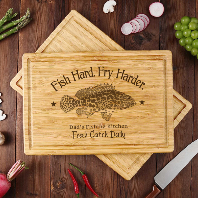 Personalized Grouper Fishing Cutting Board – Engraved Bamboo Gift for Dad, Grandpa, Fisherman