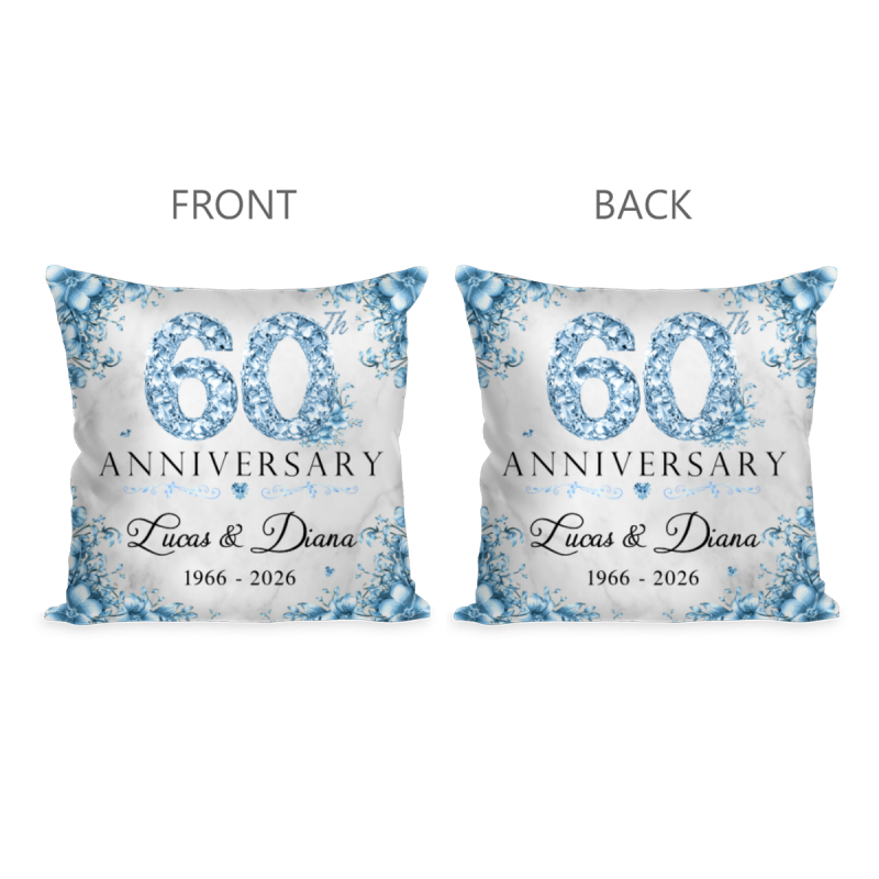 Personalized 60th Anniversary Pillow, Custom Couple Name Cushion, 60 Years Of Marriage Gift, Diamond Anniversary Pillow, Anniversary Gift For Mom And Dad