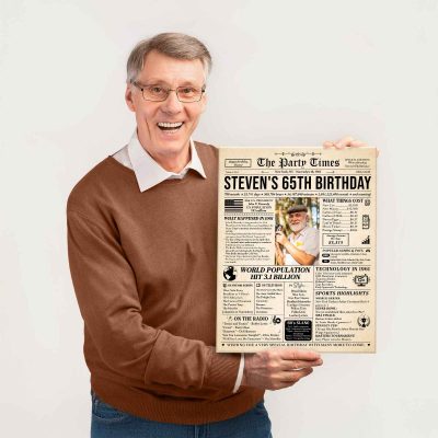 65th Birthday Newspaper Canvas, Born In 1961, 65th Birthday Gift for Grandpa, 65th Birthday Personalized Gift, Unique Milestone Gift