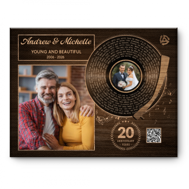20th Anniversary Song Lyrics Canvas, Personalized Couple Canvas With QR Code, 20 Years Together Gift For Wife, Gift For Husband, Unique Anniversary Gift