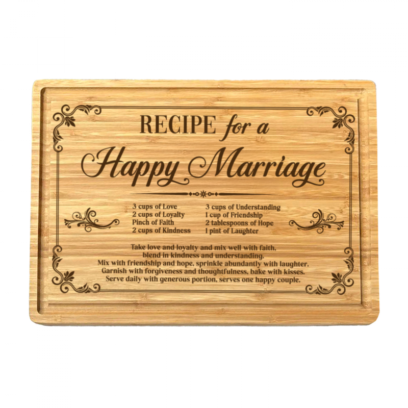 Engraved Bamboo Cutting Board Recipe for a Happy Marriage, Wedding Gift, Shower Gift