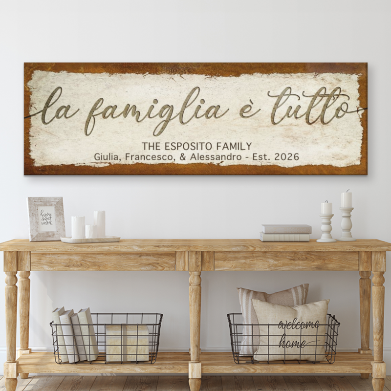 Personalized Italian Family Canvas, La Famiglia è Tutto Wall Art, Custom Family Name Sign, Housewarming Gift