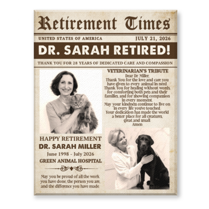 Veterinarian Gift Personalized Newspaper Canvas, Veterinarian Gift For Dad, Veterinarian Gift For Coworker Vet Clinic, Veterinarian Gift For Mom