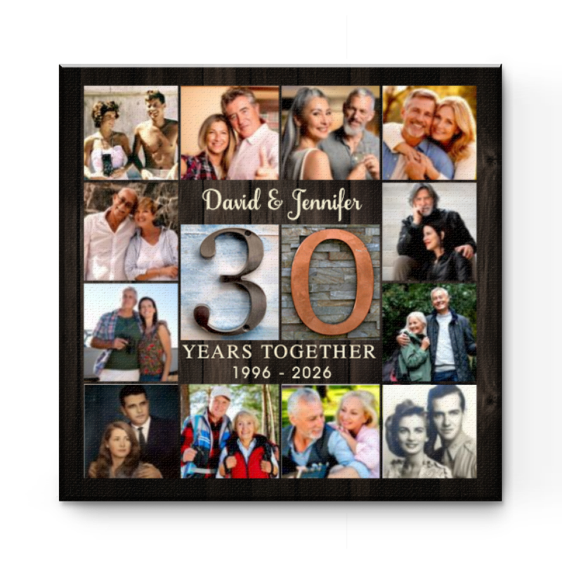 30 Years Together Canvas, Custom Couple Photo Collage Canvas, 30 Years of Love Wall Art, Personalized Anniversary Gift for Parents, Gift For Grandparents