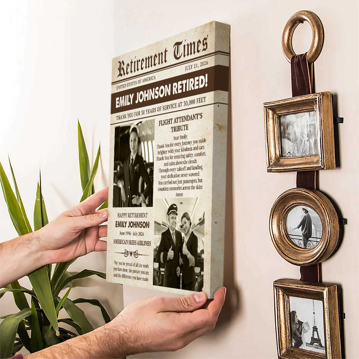 Flight Attendant Gift for Sister, Flight Attendant Appreciation Gift, Flight Attendant Newspaper Canvas, Cabin Crew Retirement Gift