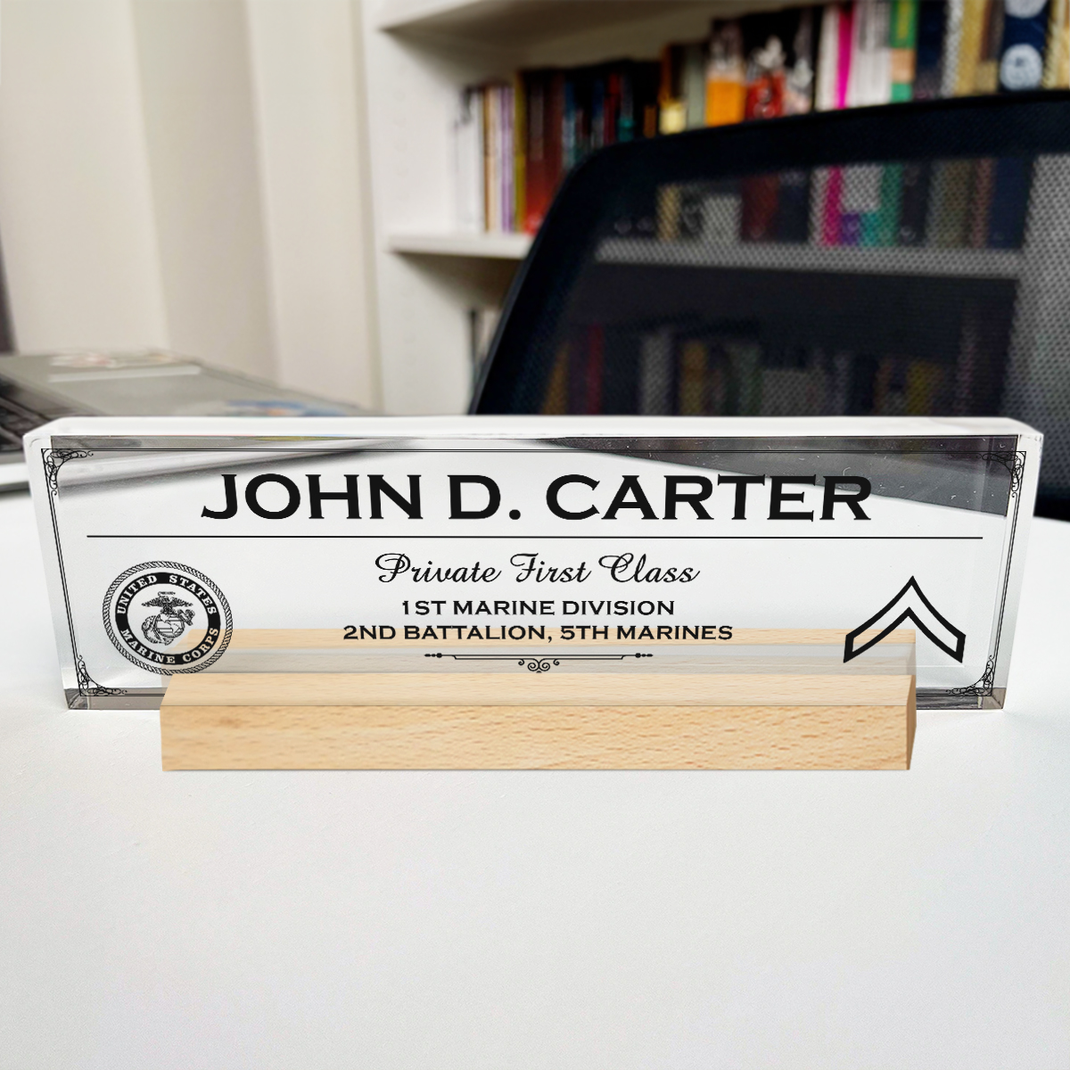 Marine Private First Class Desk Name Plate, Personalized With Name