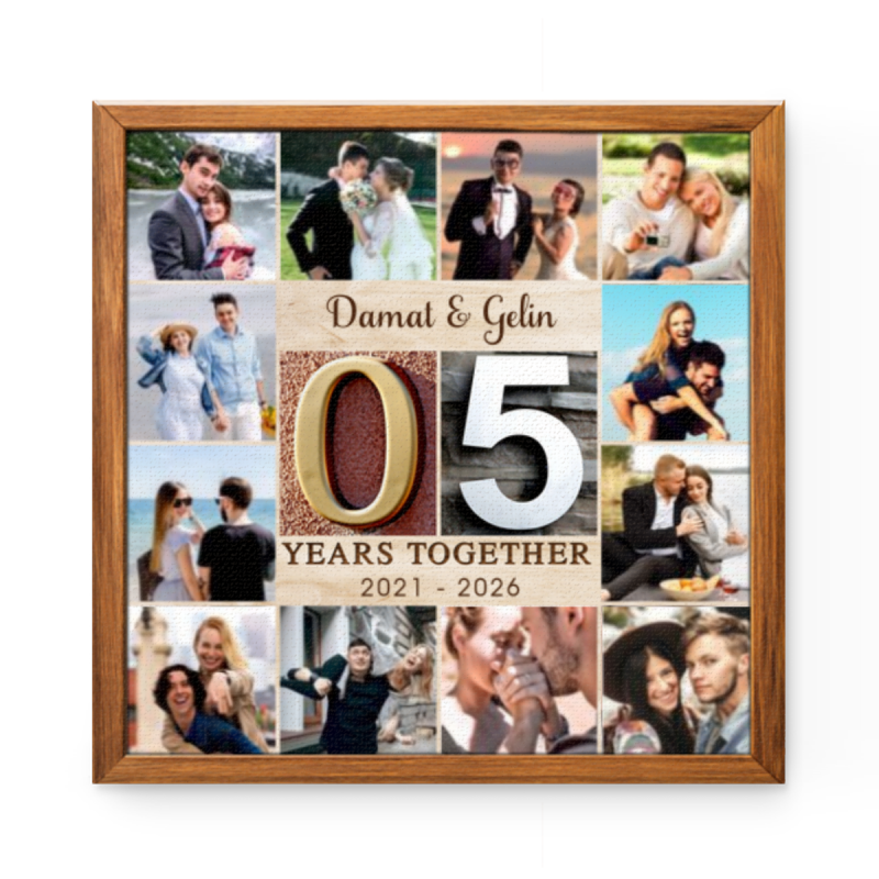 5 Years Together Photo Canvas, Personalized Couple Collage, Romantic 5th Anniversary Gift, Gift For Husband, Gift For Wife, Custom Love Story Wall Art