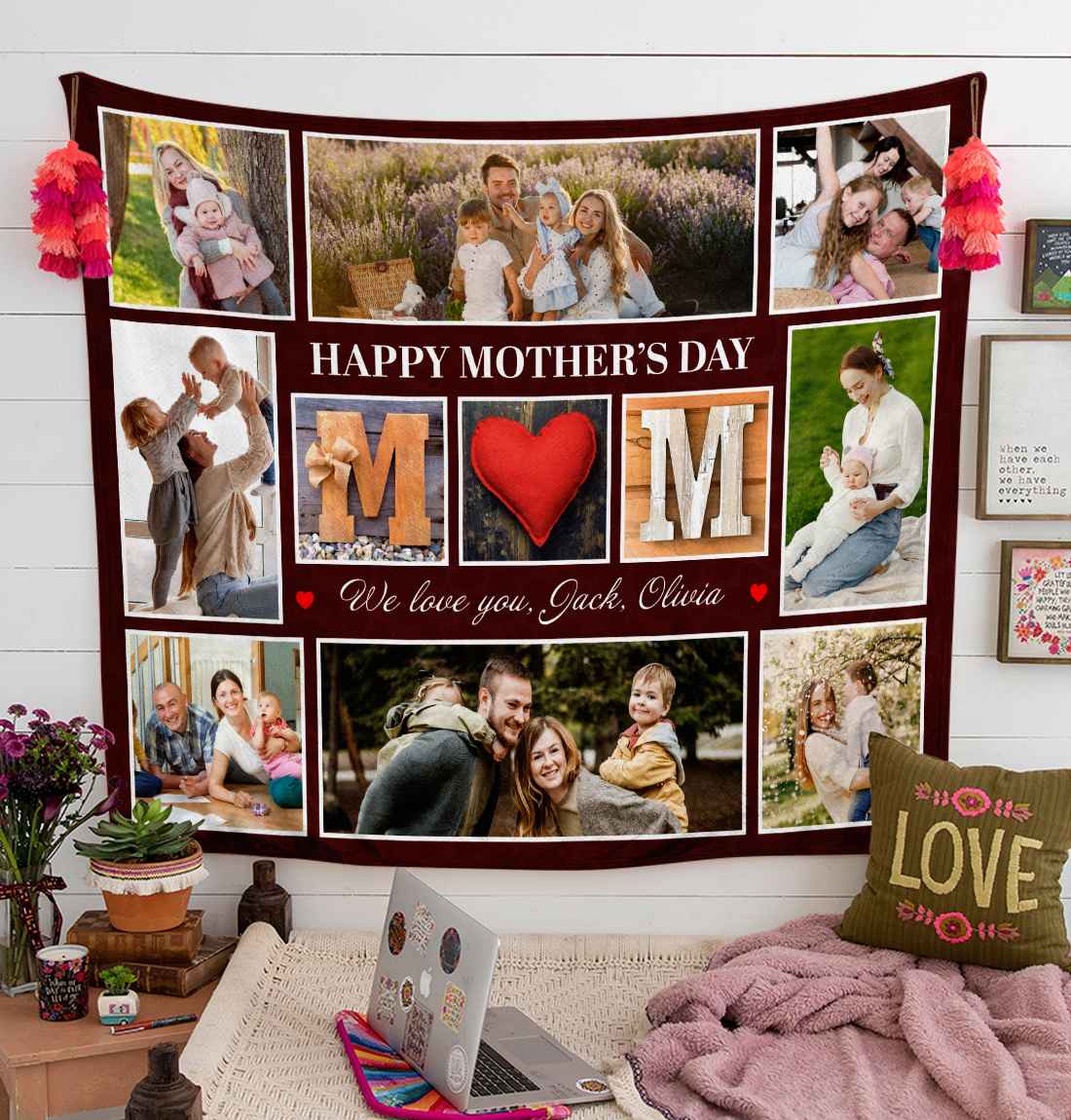 Personalized Mom Photo Blanket, Custom Family Picture Blanket, Meaningful Mom Birthday Gift, Customized Blanket for Mother, Gift from Children