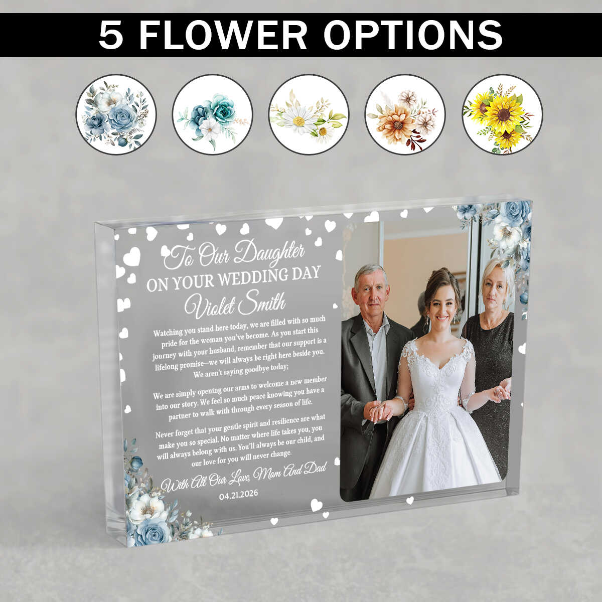 Personalized To Our Daughter On Your Wedding Day Acrylic Plaque, Wedding Gift From Mom And Dad, Heartfelt Wedding Gift for Daughter, Personalized Parents to Bride Gift