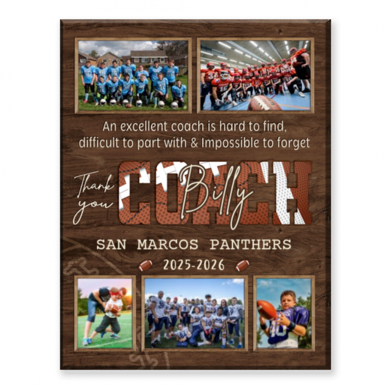 Personalized Football Coach Gift Canvas, Football Team Photo Collage, American Football Coach Appreciation Gift, End Of Season Football Keepsake