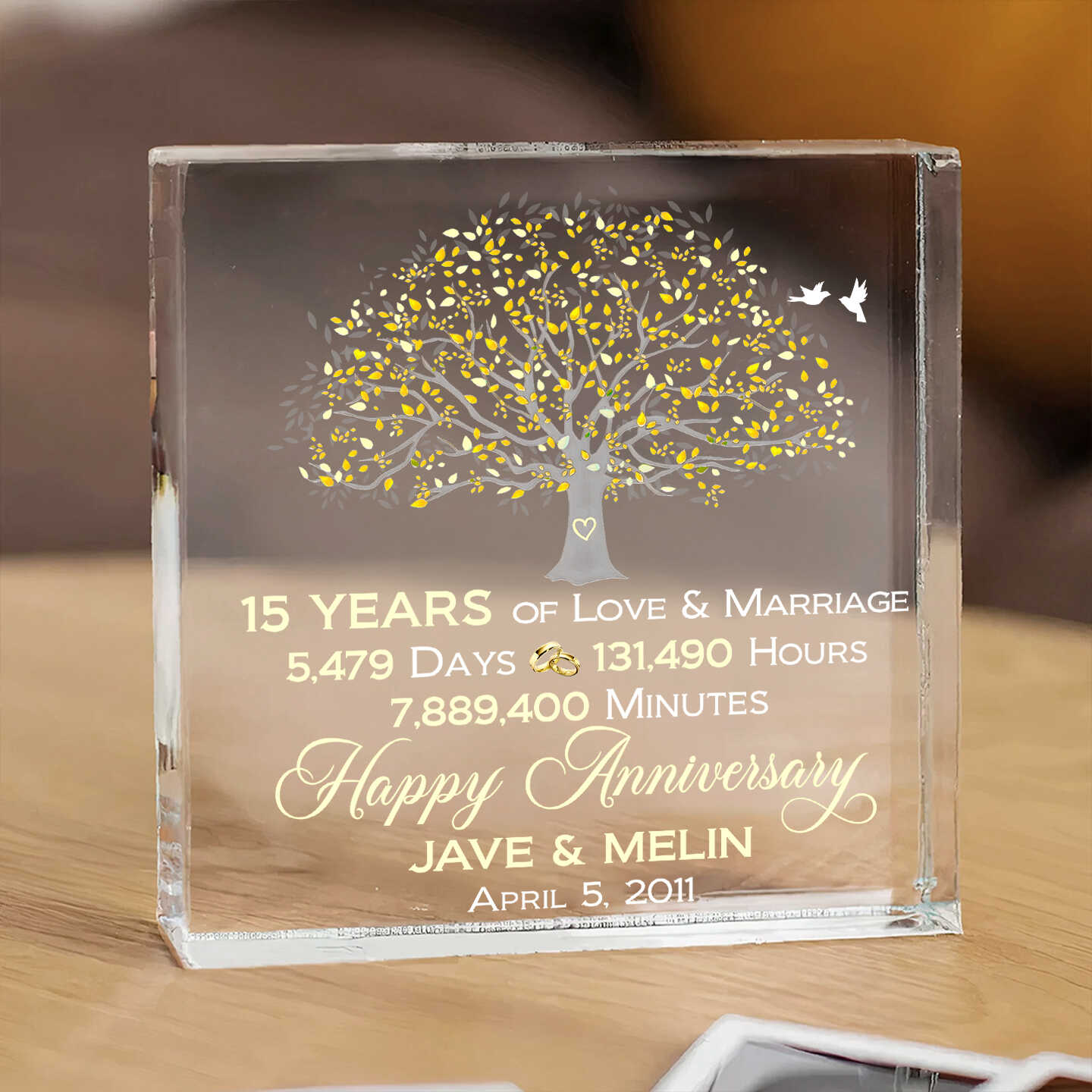 15th Anniversary Gift, Personalized Acrylic Block, Custom 15 Years