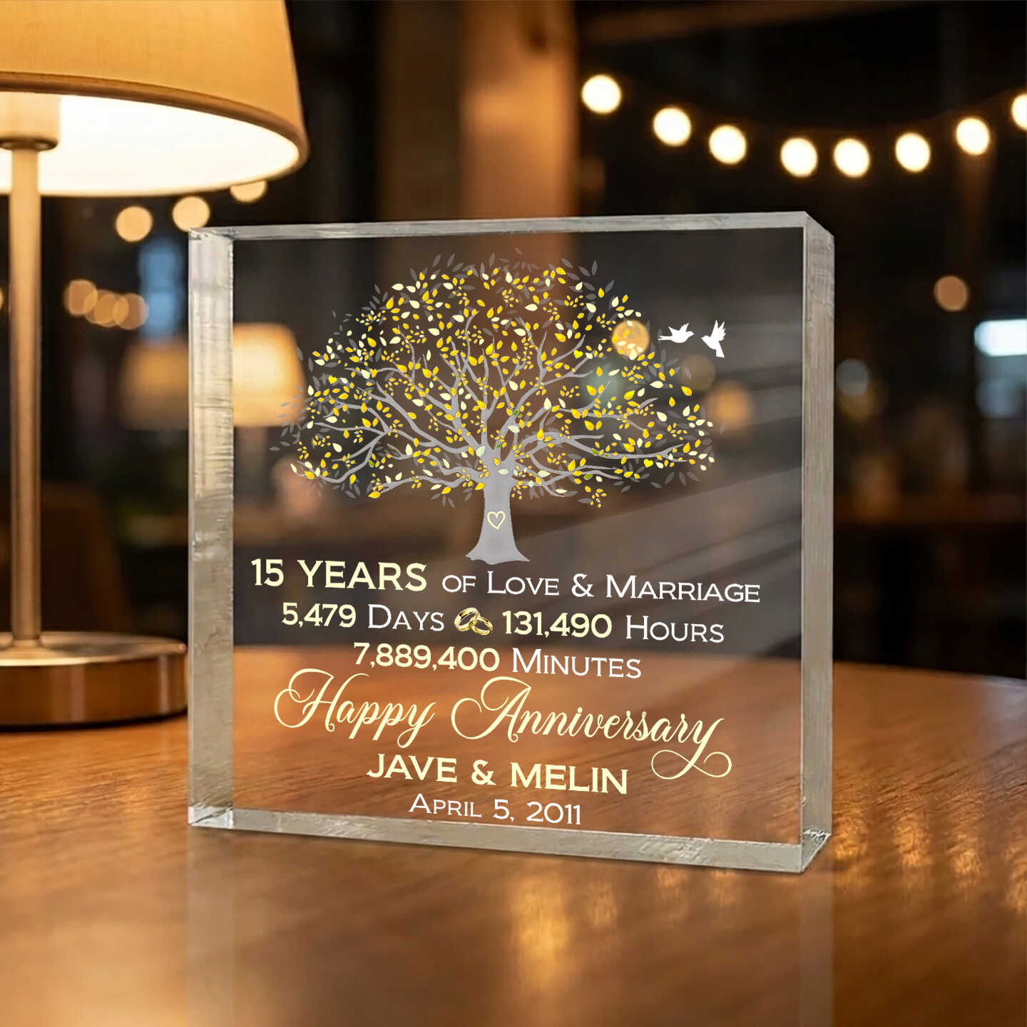 15th Anniversary Gift, Personalized Acrylic Block, Custom 15 Years