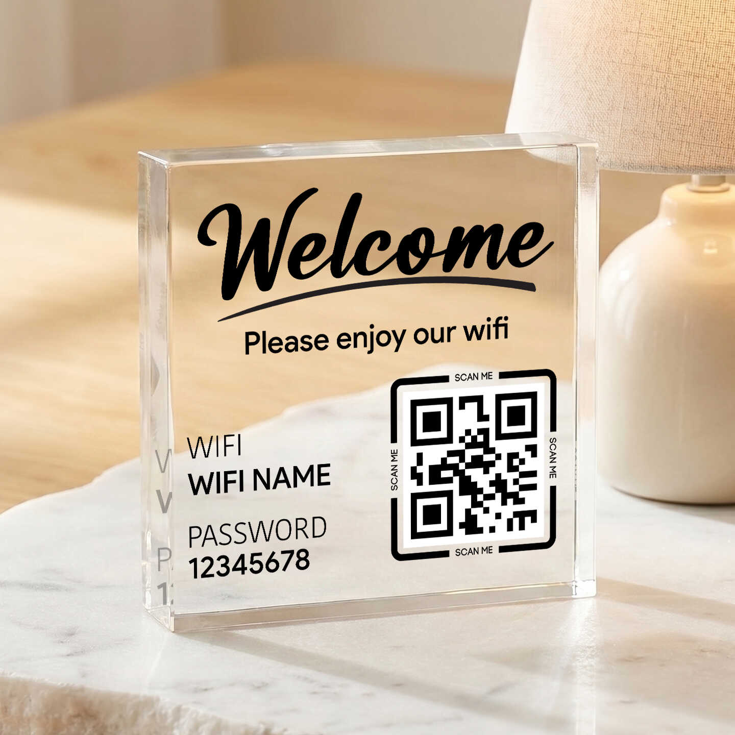 Acryl Wifi-Wachtwoordbord – Met Houten Voet – Vrijstaand – Voor Kantoor, Thuis, Gastenkamer En Winkel